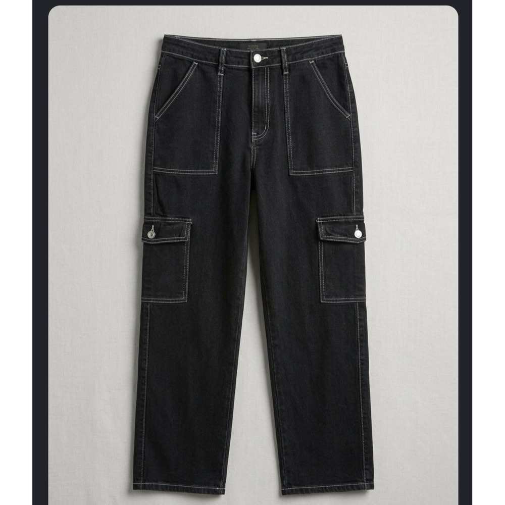 Monkey Ride Jeans Black Contrast Stitch Cargo Pants Denim Utility Size 7 MPC309
